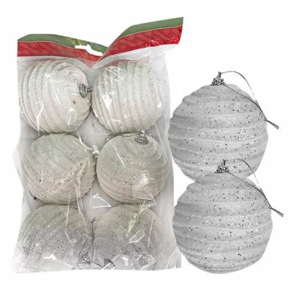 ΜΠΑΛΕΣ 6ΤΕΜ ΡΙΓΕ ΛΕΥΚΟ GLITTER 8cm Φ8cm  στην Κατηγορία Χριστουγεννιάτικες Μπάλες 