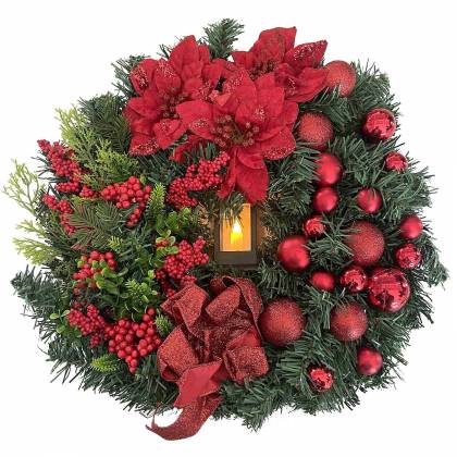 ΣΤΕΦΑΝΙ XMAS ΜΕ ΚΕΡΙ ΜΠΑΤΑΡΙΑΣ Φ46cm  στην Κατηγορία Στεφάνια 