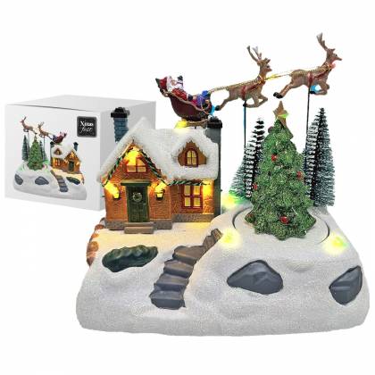 Χωριό Xmas Ιπτάμενοι Τάρανδοι - Έλκηθρο 18x18x11cm  στην Κατηγορία Διακοσμητικά με Φως 