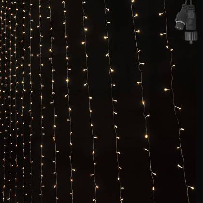 100 Λαμπάκια LED Λευκό Θερμό Κουρτίνα με Επέκταση & Προγράμματα IP44 90x80cm (δεν Περιέχεται ο Μετασχηματιστής)  στην Κατηγορία Φωτάκια LED / Επέκταση 