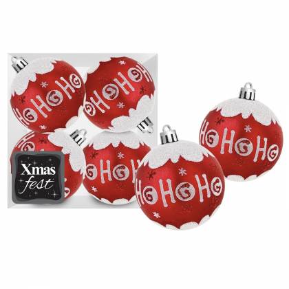 Μπάλες Ντεκόρ Κόκκινες ho ho ho Πακ=4τεμ ø10cm