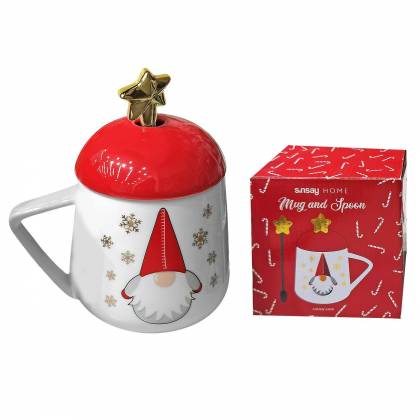 Κούπα Πορσελάνης Xmas με Καπάκι 14x9,5cm 400ml  στην Κατηγορία Κούπες - Ποτήρια 