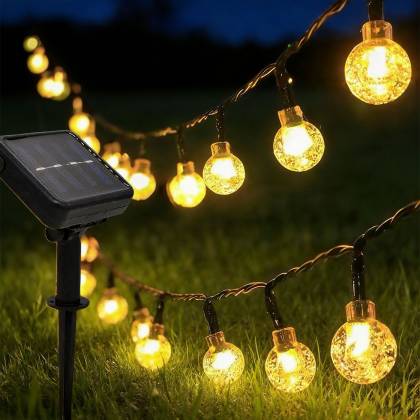 50 Ακρυλικές Μπάλες LED, Ηλιακές, Λευκό Θερμό, με Controller IP44 8m