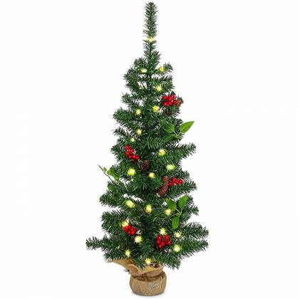Δέντρο με Στολίδια και 40 LED, με Βάση Γιούτα 90cm